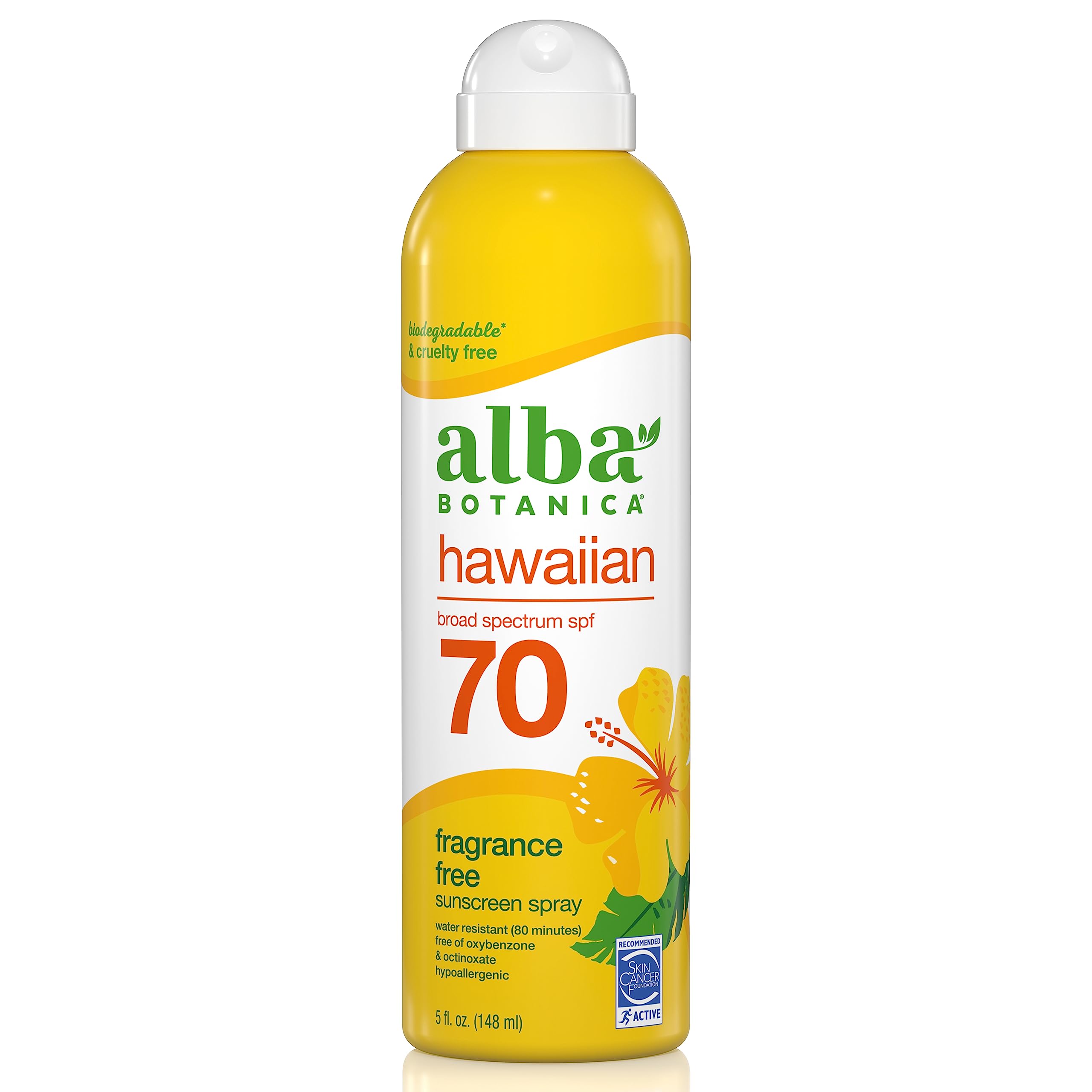 Photo 1 of Alba Botanica Sunscreen Spray for Face and Body, Broad Spectrum SPF 70 Sunscreen, Hawaiian Coconut, Water Resistant and Biodegradable, 5 fl. oz. Bottle