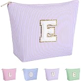 Huifen Initial Makeup Bag for Girls, Toiletry Bag for Teens Kids(Purple,E) | Cute Monogram Makeup Bag, Travel Toiletry Bag for Women , Personalized Birthday Gifts for Teen Girls Trendy Stuff