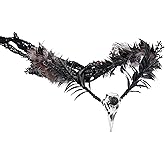 MOSTORY Handmade Raven Elf Crown - Gothic Feather Cirlet with Crow Skull Black Flower Tiara with Rhinestone for Witch Sorcerer Renaissance Halloween Wedding Cosplay Photo Prop