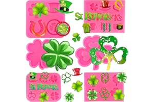 JJZXWISH 6Pcs St. Patrick's Day Silicone Molds Silicone Shamrock Fondant Molds Four-Leaf Clover Irish Hat Beard Beer Horseshoe Chocolate Candy Baking Molds For Cake Decorating Cupcake Topper Gum Paste Resin
