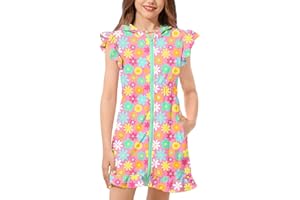 BesserBay Girls Swim Coverups Zip Up with Hood Swimsuit Cover Up Elastic Waist Quick Dry with Pockets 4-12 Years