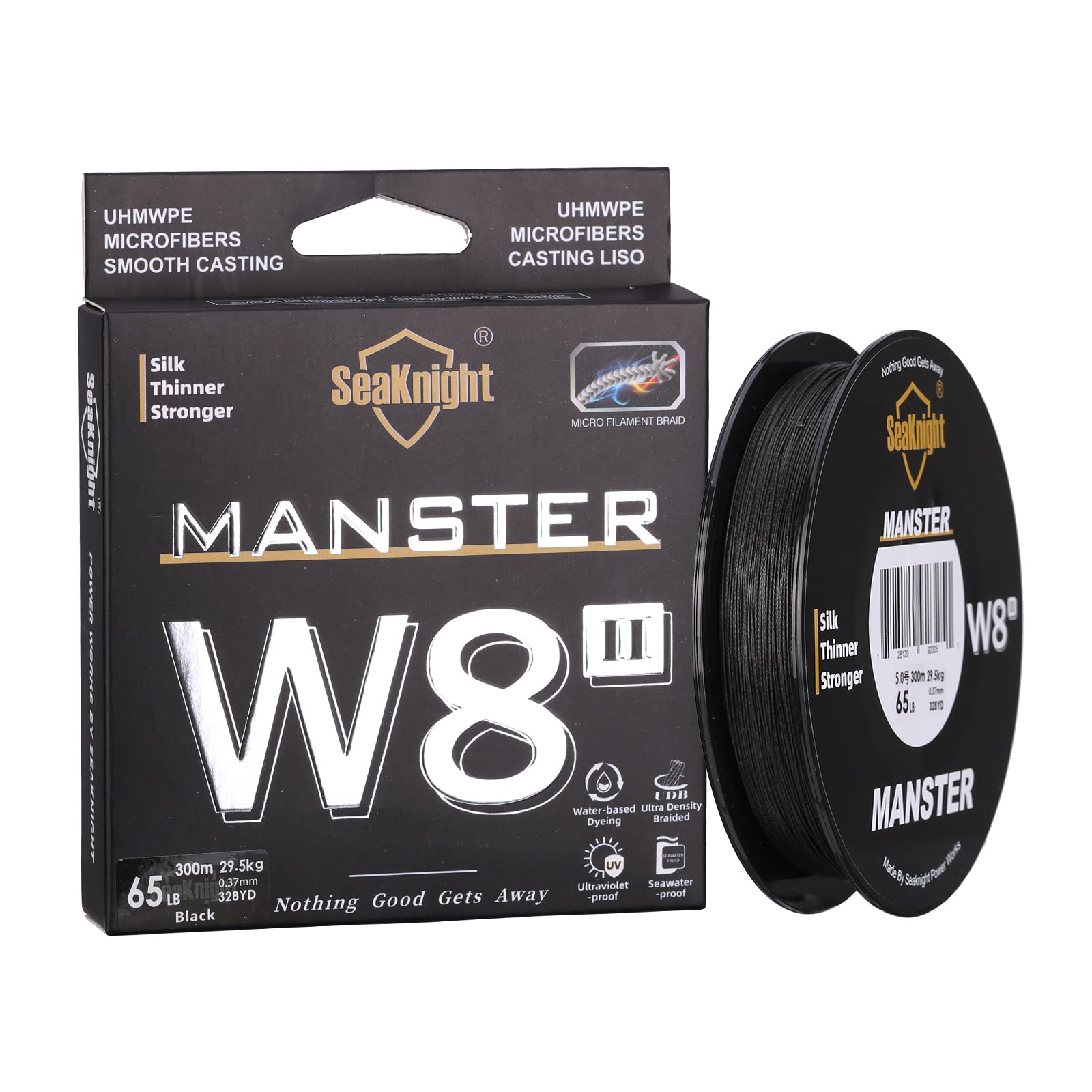 Seaknight W8 II 8 Strands Braided Lines 300M Smooth PE Braid Multifilament Wire Carp Fishing Lines Double Coating UV-proof Saltwater-proof Fishing Line for Sea Fishing 15-100LB