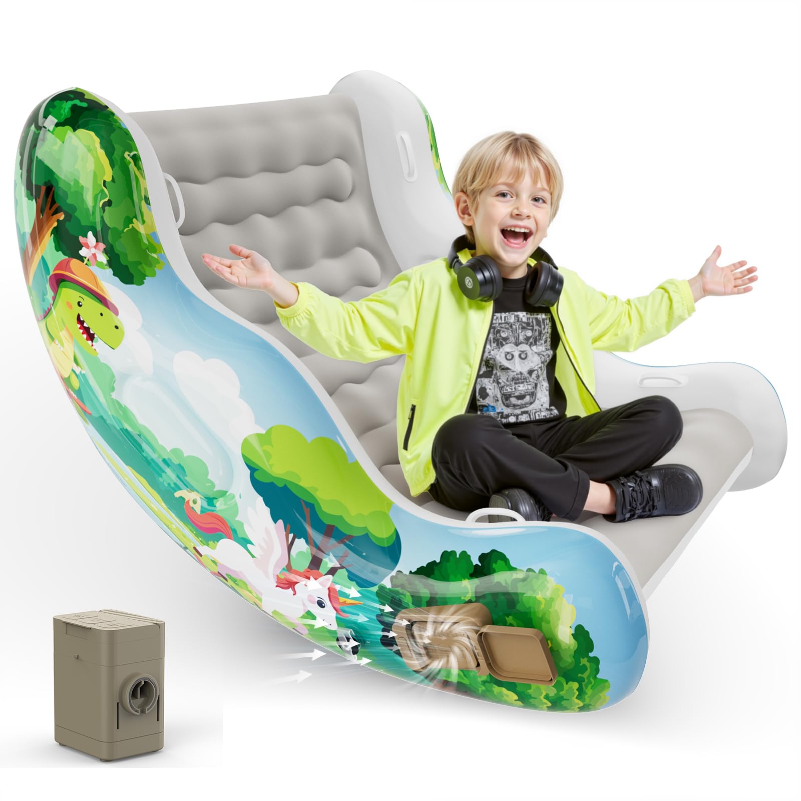 Photo 1 of Sensory Chair for Kids, Inflatable Rocking Chair for Kids with Autism & ADHD, Air Cloud Rocker for Toddler as 3 4 5 6 7 8 Year Old Boy Girl Gifts, Autism Sensory Products Training Body Coordination