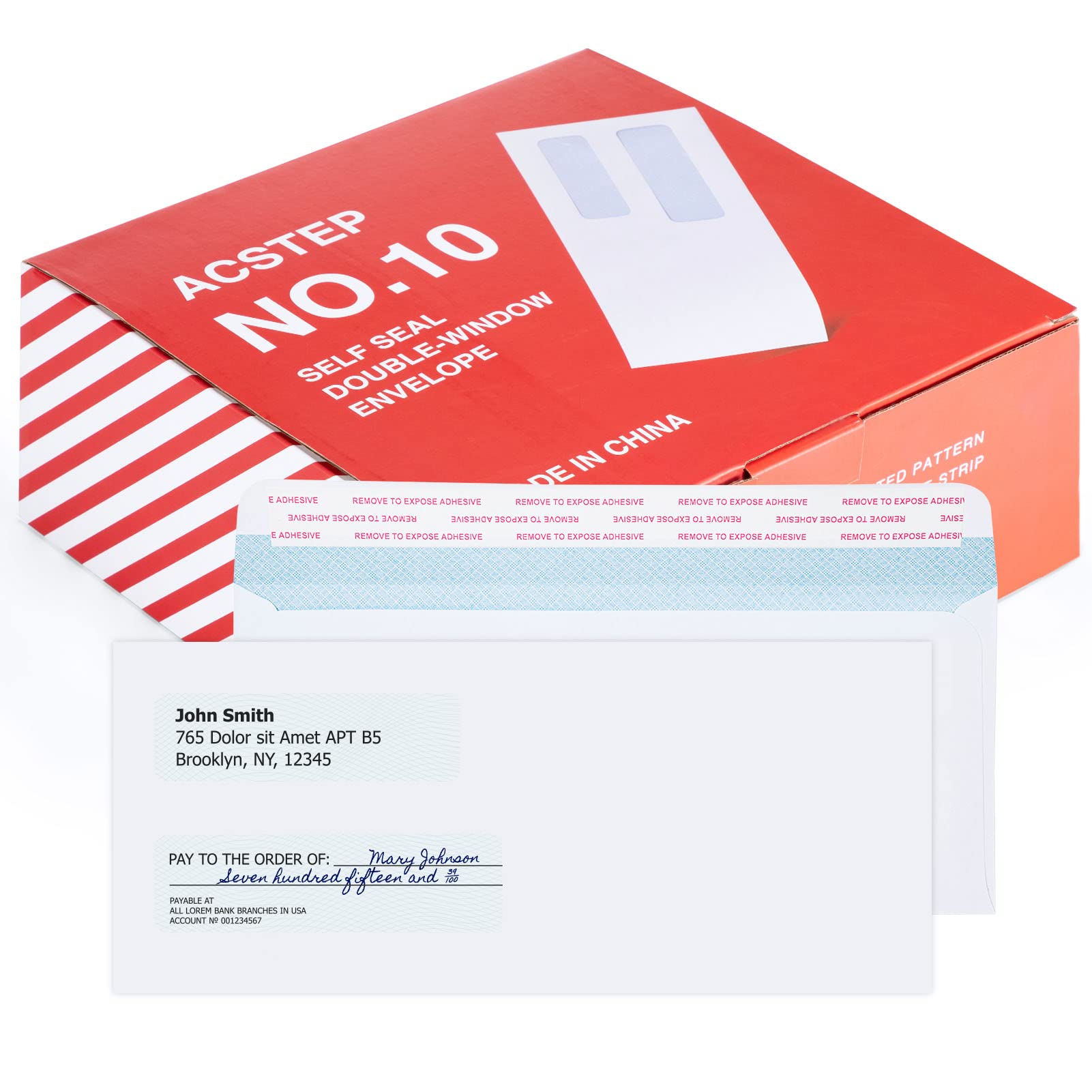 Photo 1 of ACSTEP #10 500Pack Double Window Envelopes Self Seal Security Envelopes For Business, Quickbooks Check With Self Sealing Closure, 4 1/8 x 9 1/2 White