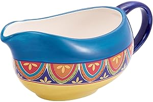 Bico Tunisian 14oz Gravy Boat with Large Handle, Ceramic Sauce Boat for Creamer, Salad Dressings, Broth, Black Pepper Sauce
