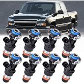 Fuel Injectors For Chevy Silverado/GMC Sierra 1500 2500 3500 2001-2006 | 4.8L/5.3L/6.0L, 4 Holes Injectors For Express/Yukon XL/Savana, Replace# FJ315 25317628 17113698 17113553 FJ10062 (Set of 8)