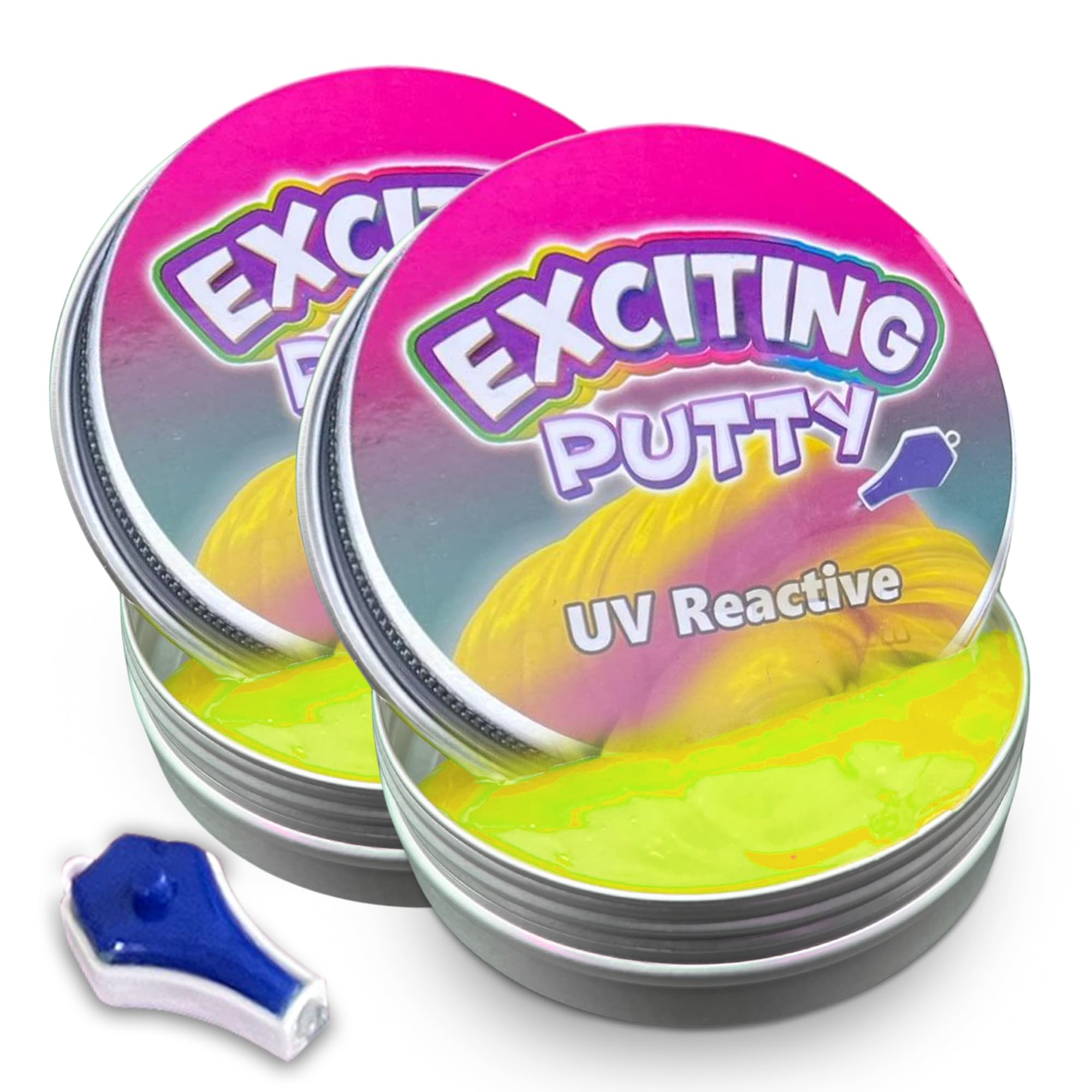 UV Reactive Putty - 2 x Squeezable Exciting Putties Non-Toxic Long Lasting Non-Drying Stress Relief Hand Exercise Science Learning & Fun for Kids — image 1