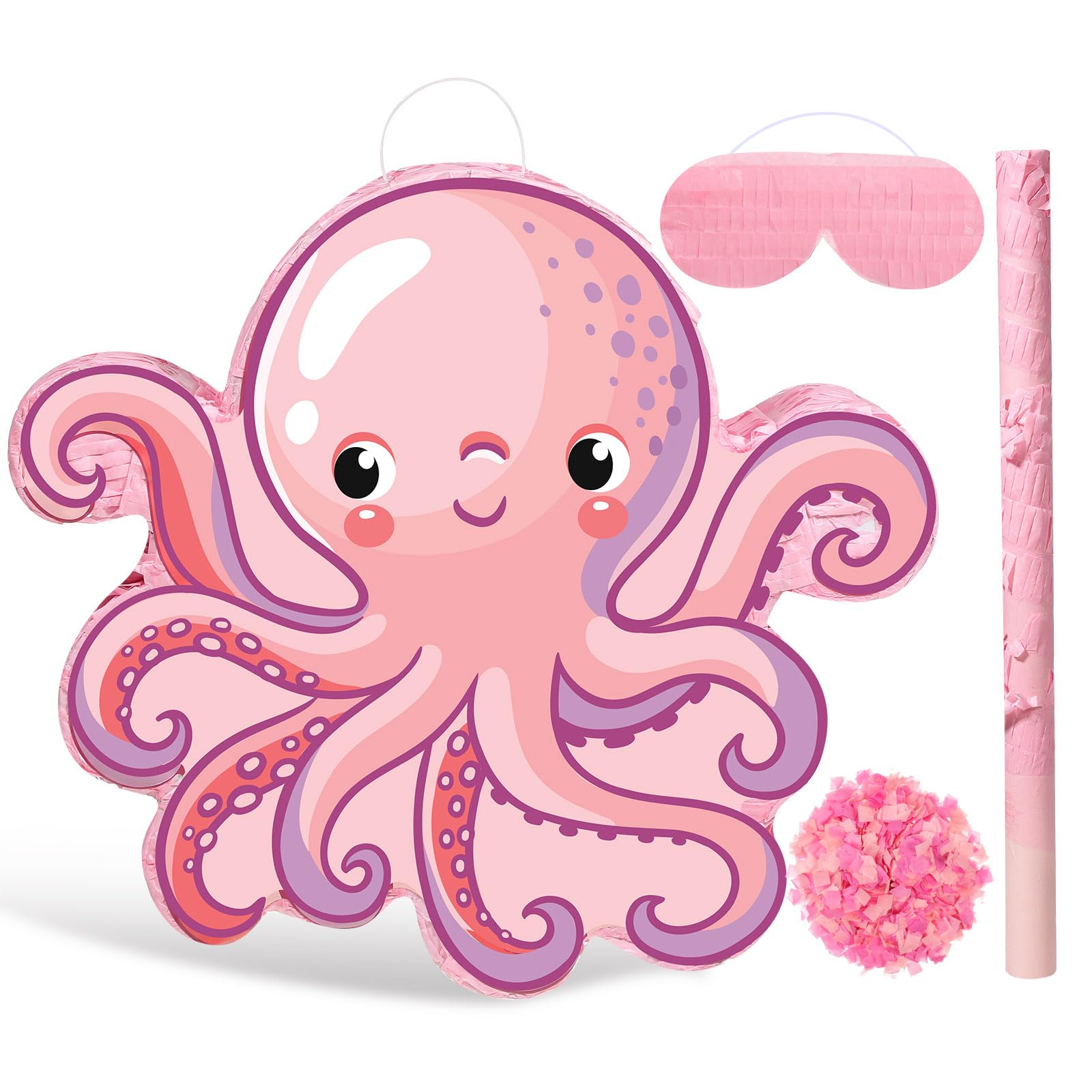 Photo 1 of Harrycle Octopus Party Supplies Small Octopus Piñata with Blindfold Bat Confetti Under the Sea Party Decorations Ocean Octopus Piñata for Kids Birthday Party Baby Shower Supplies, 13.8 x 12.6 x 3 Inch