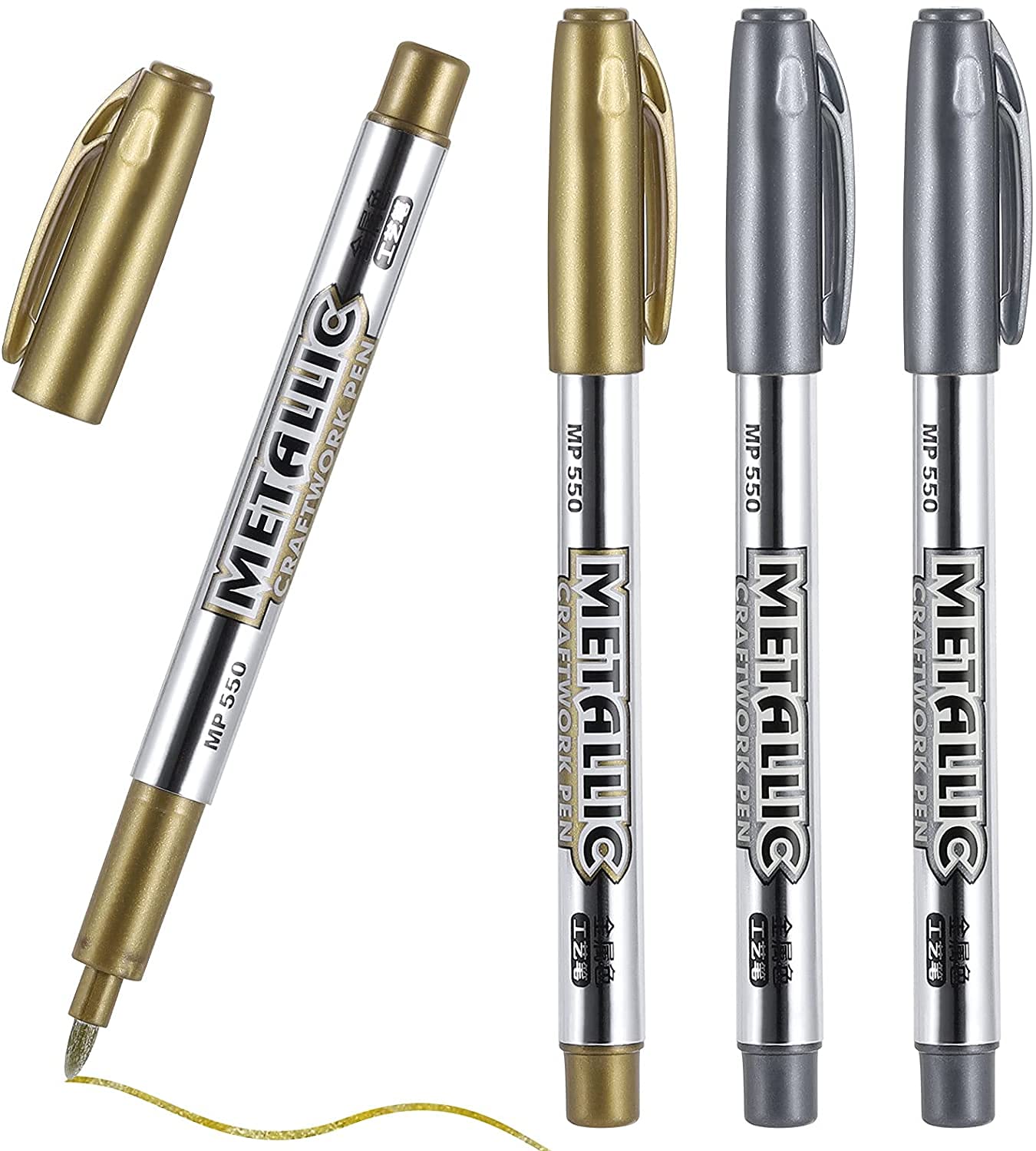 zhibeisai 4 Pack Gold Pen And Silver Pen, Metallic Pens Silver And Gold Writing Pens for Art Projects, Drawing, Rock Painting, Card Making DIY Crafts, Permanent Art Marker Pens -2 Golds & 2 Silvers