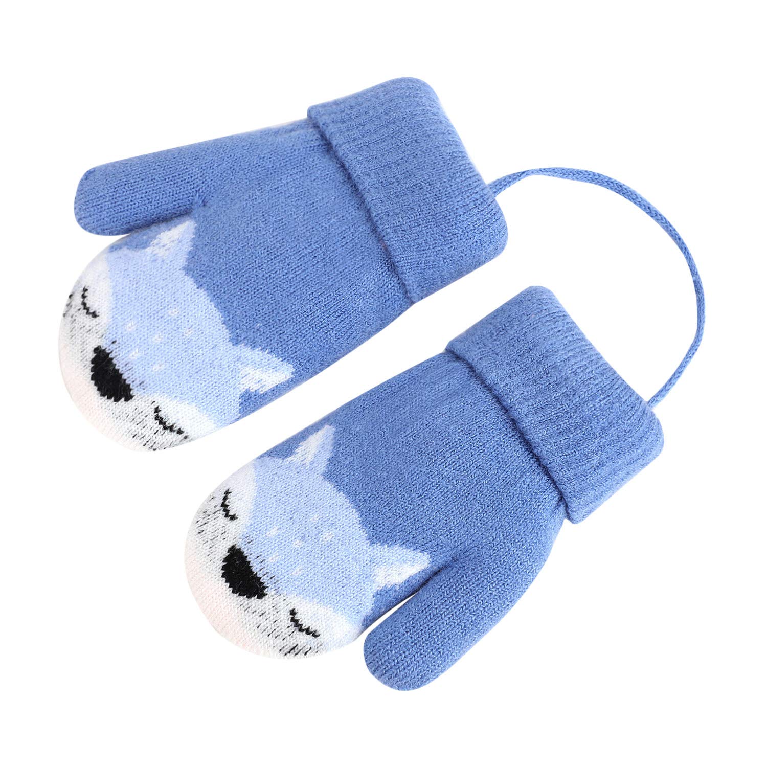 RUIXIA Kids Cute Cartoon Fox Warm Gloves with Hang Neck String Thicken Plush Knitted Gloves Super Soft Lining Full Finger Gloves Winter Thermal Mittens for 2-4 Years Old Boys Girls