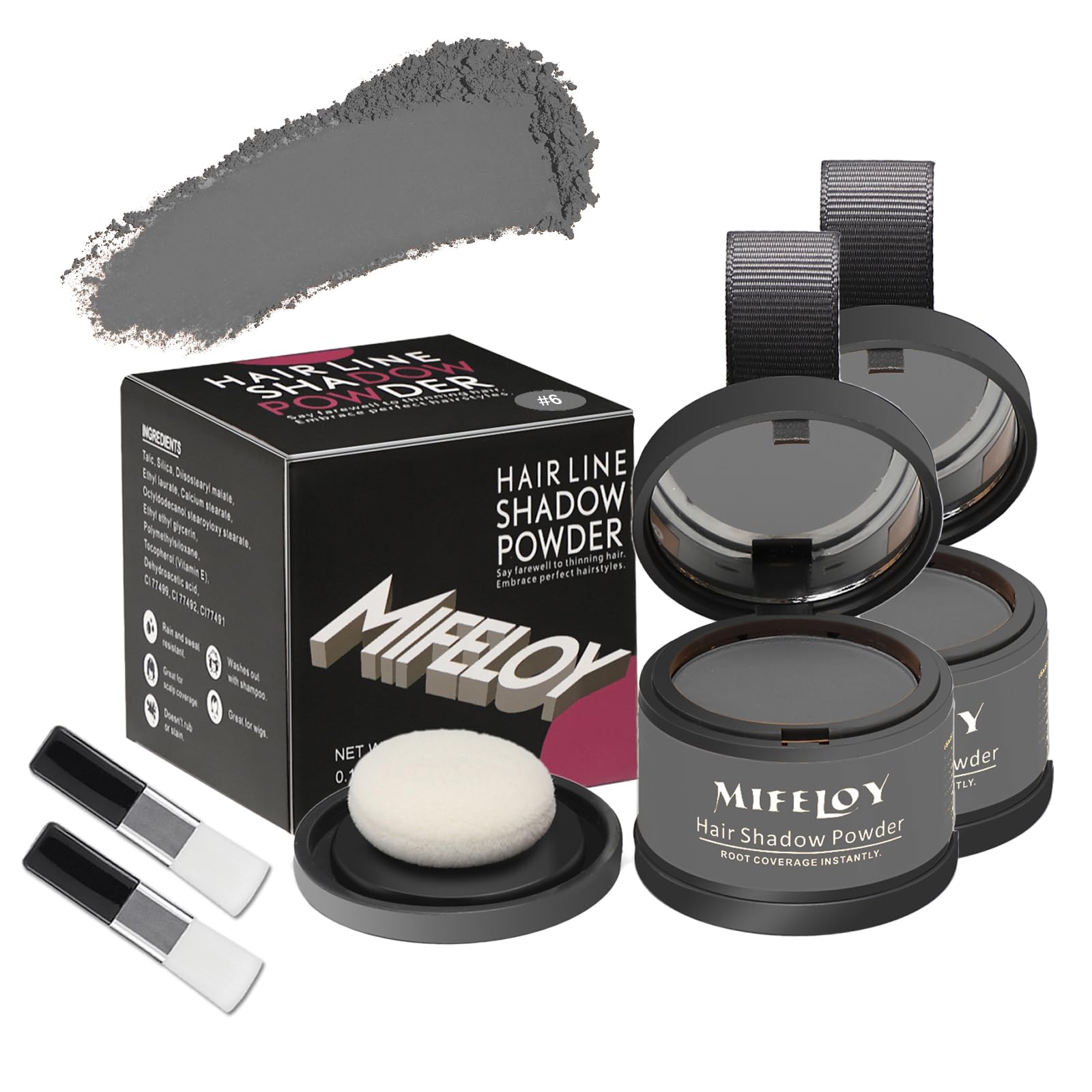 MIFELOY 2 Set Root Cover Up Powder, Gray, Touch Up Hair Color for Grey, Instantly Coverage Dye for Thinning Grays Hairline, Roots Concealer for Beard Line Eyebrow, Shadow Conceals Hair Loss