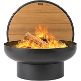 DENKOE Iron Fire Pit Table with Lid, Extra Thick and Heavy Duty Fire Bowl, Deep Round Firepit for Outdoor Bonfire Gatherings, Wood Burning Firepits for Outside Patio, Modern Outdoor Fire Pits