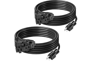 BN-Link's 2 Pack Outdoor Extension Cord Set is Ideal for Holiday Yard Decorations and Garden Equipment. with Three outlets Yo