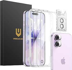 UNBREAKcable Panzerglas Schutzfolie für iPhone 17 (3 Stück) - 3x Displayschutz + 3x Kamera Schutz, 9H Härte, HD Klarheit, Anti-Fingerabdruck, Hüllenfreundlich, 6,3 Zoll