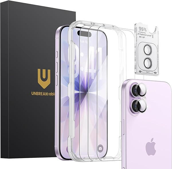 UNBREAKcable Panzerglas Schutzfolie für iPhone 17 (3 Stück) - 3x Displayschutz + 3x Kamera Schutz, 9H Härte, HD Klarheit, Anti-Fingerabdruck, Hüllenfreundlich, 6,3 Zoll