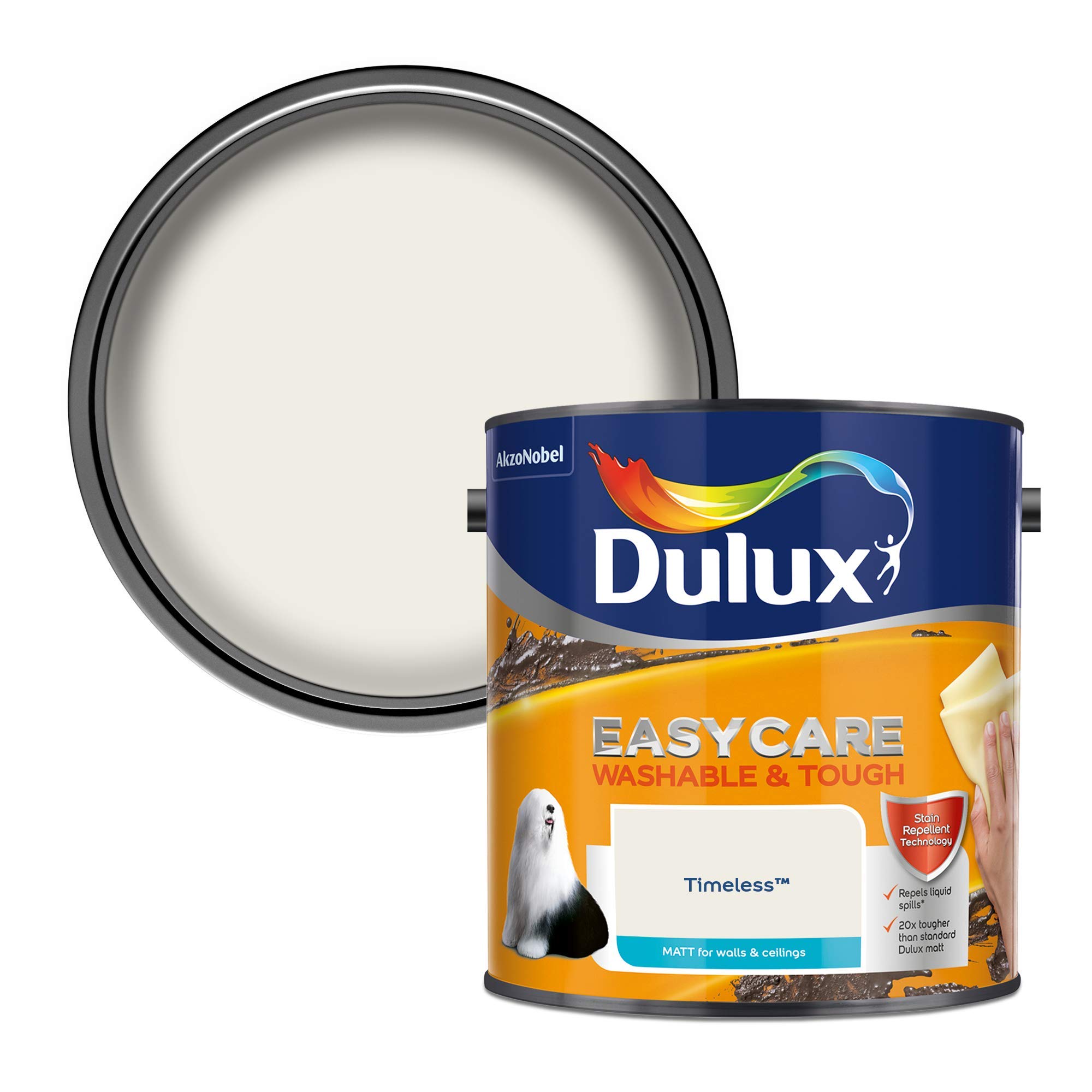 Dulux 403201 Easycare Washable & Tough Matt Emulsion Paint For Walls And Ceilings - Timeless 2.5L