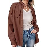 SeekMe Women's PU Leather Jacket Shacket Button Down Lapel Blazer Coat with Bust Pocket