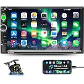 Double Din Bluetooth Car Stereo 7 Inch Car MP5 Player Digital Touch Screen Display Multimedia FM Radio Receiver USB/AUX in/SD in 2 Din Autoradio Phone Mirror Link Support Backup Camera+Remote Control