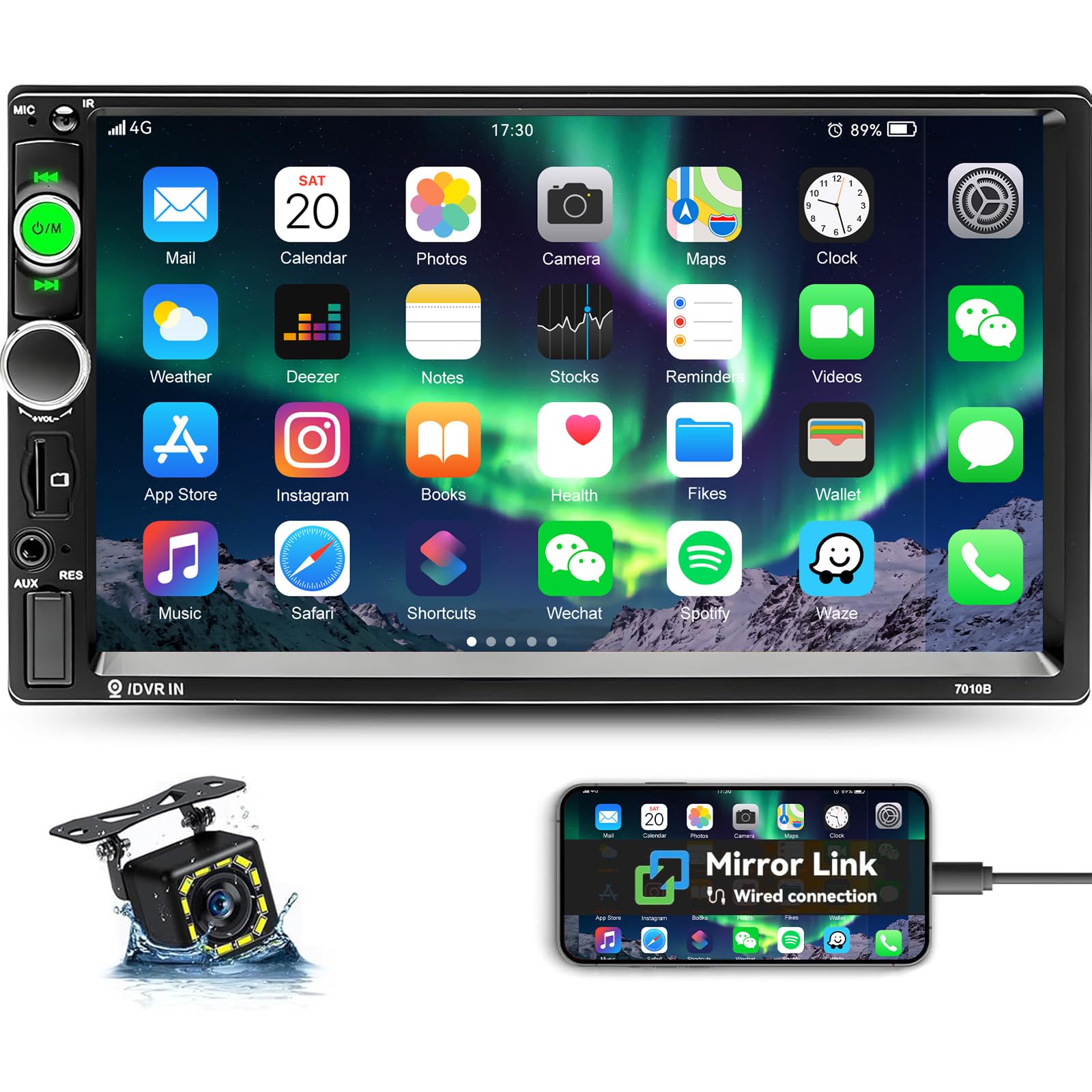 CAMECHO Double din Car Stereo with Bluetooth 7 Inch Touch Screen Car Radio with Mirror link for Android/IOS FM Radio SWC DVR USB AUX TF SD Car Multimedia Player+Backup Camera+Remote Control