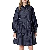 Amazon Essentials Women's Fit and Flare Denim Chambray Long-Sleeve Tiered Shirtdress