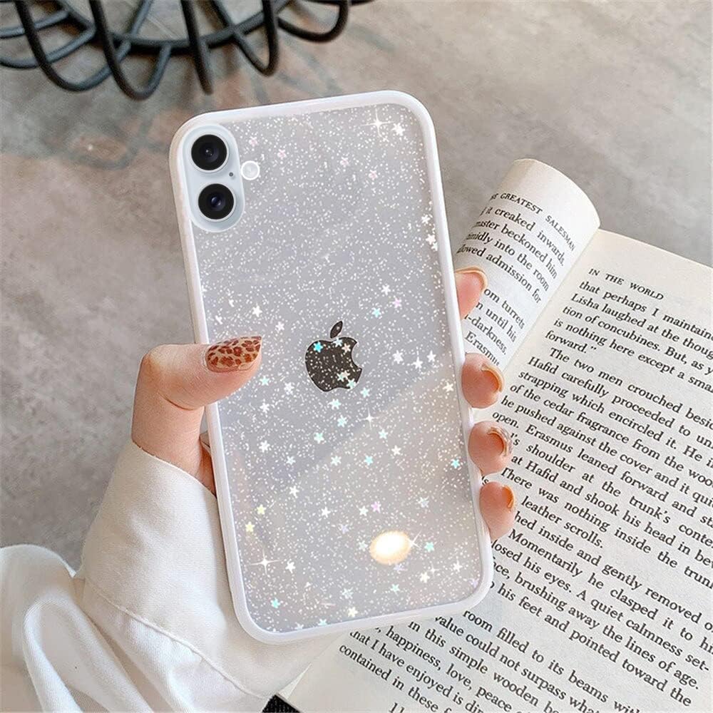 EKAM TPU Back Case for iPhone 16 Plus - Glitter Translucent Sparkly Bling Design for Girls Women Liquid Silicone, Anti-scratch Shockproof Protective Cases for iPhone 16 Plus -6.7 Inch (White)