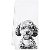 OSLYSOF Funny Poodle Kitchen Towels, Poodle Gifts for Women Dish Tea Towels, Black and White Dog Lovers Owner Gifts Hand Towel for Kitchen, Coffee Bar Station Decor, 16x24 Inch