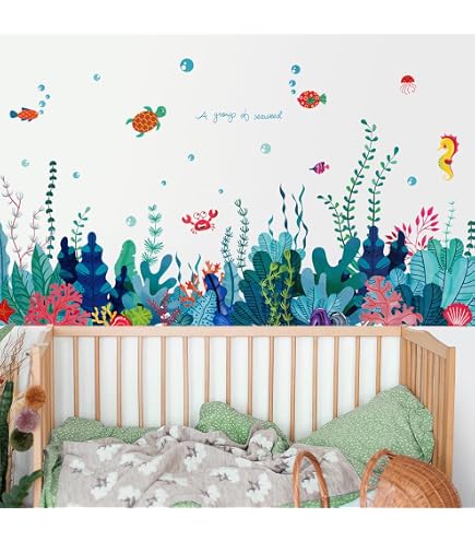 Under The Sea Nature Scenery Ocean Animals World Includ Sea Turtles Dolphins Coral 3 Pcs Removable 3D Wall Decals Peel And Stick Vinyl Stickers For Bathroom And Bedroom, Furniture,Home Decor