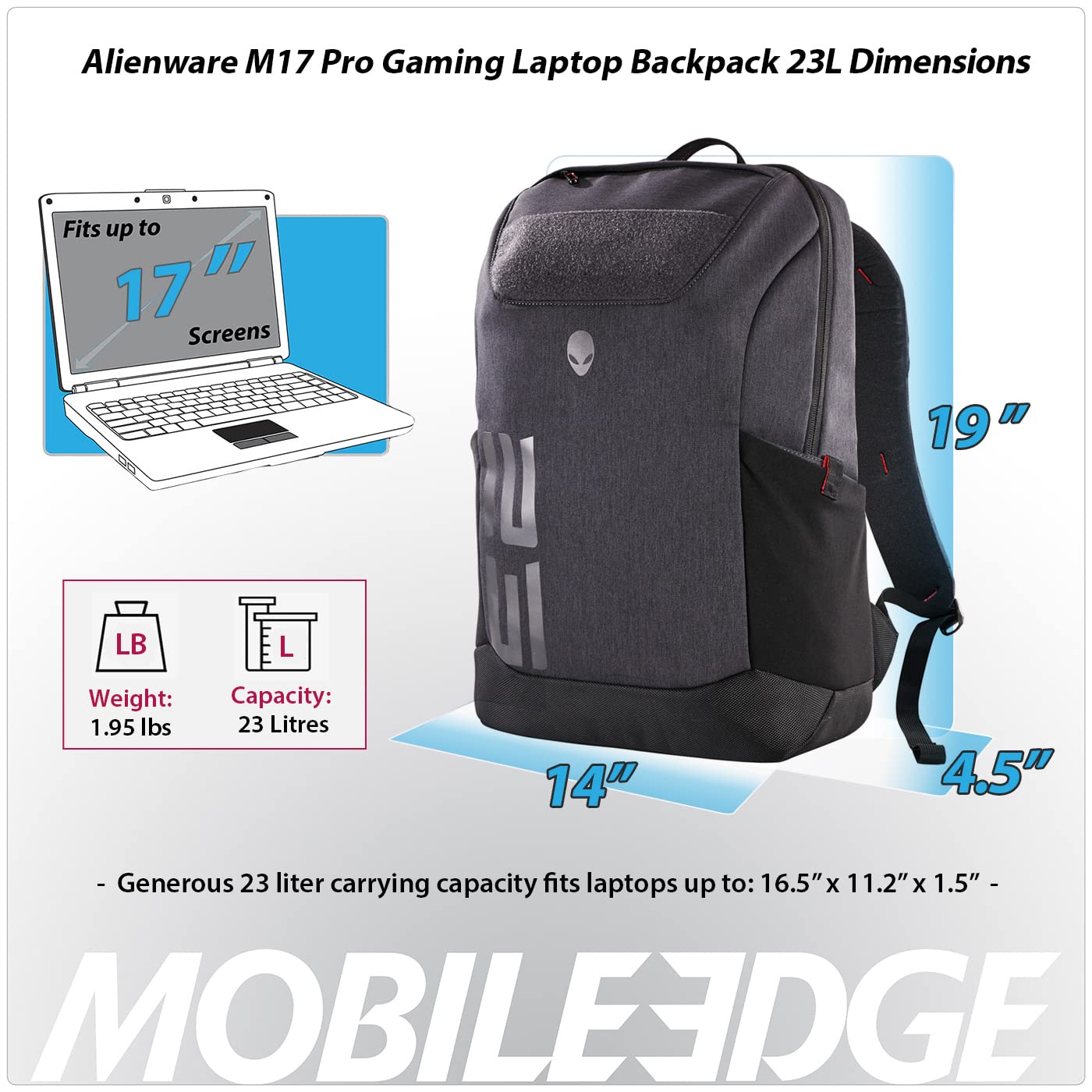 Mobile Edge 23L Backpack for Men and Women, Designed for and Compatible with Alienware M15, M17 Gaming Laptops, Gray/Black, 15