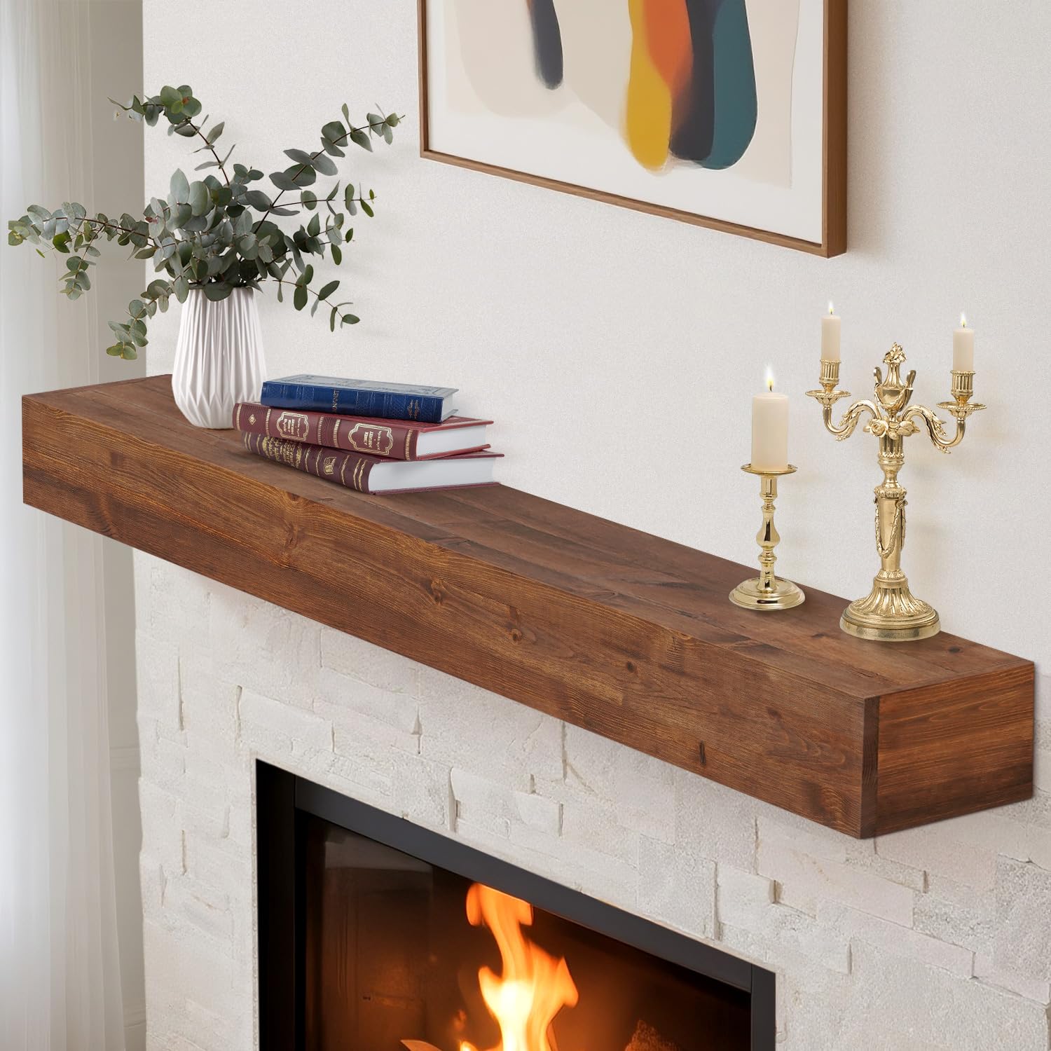 Photo 1 of GoCampDirect Fireplace Mantle Shelf - 60×8×5Inch Handcrafted Wall Floating Mantel Shelf for Over Fireplace - Rustic Traditional Wooden Fireplace Mantels with Invisible Heavy Duty Wood Bracket