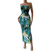 PRSFPN Women's Summer Dress Strapless Tube Top Maxi Floral Bodycon Dresses for Formal Party Vacation