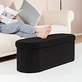Bonlife Folding Ottoman Storage Bench 120L Black 110x38x38cm Boucle view 4