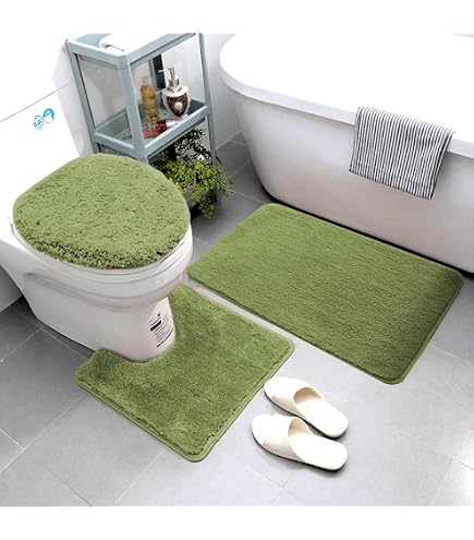 16-Piece Memory Foam Bathroom Rug Set – Non-Slip Mat, Lid Cover & Shower Curtain
