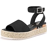 Athlefit Women's Platform Espadrille Wedge Sandals Comfortable Open Toe Buckle Sandals for Summer Casual