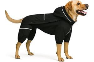 LOVELONGLONG Fleece-Lined Dog Raincoat with Removable Hood – Waterproof Winter Full Body Dog Jacket – Windproof Snowproof Cold-Weather Suit – Black-F XL