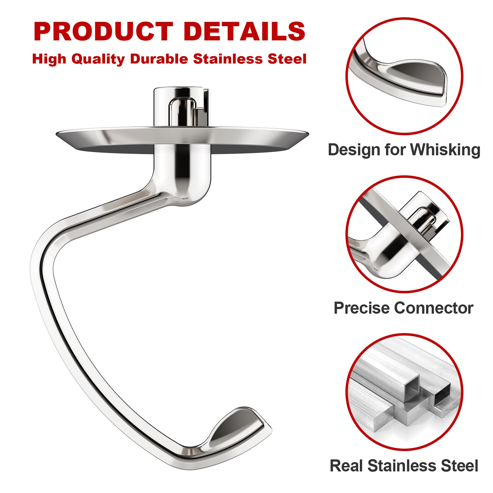 Stainless Steel Dough Hook for Kitchenaid Stand Mixer, Bread Hook for 4.5Qt -5 Qt Tilt-Head Stand Mixer, Dough Hook for Kitchenaid Mixer Attachments, Dishwasher Safe by GVODE