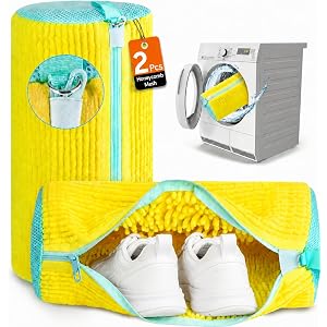 2-Pack Shoe Washing Machine Bag, Microfiber Chenille Laundry Bag for Sneakers - Self-Locking Zipper, 360° Deep Clean, Noise R