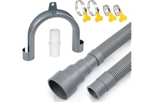 1PLUSSELECT Washing Machine Drain Hose, 5 Feet Flexible Dishwasher Drain Hose Extension Kit, Universal Washer Drain Hose Corrugated Replacement Washer with 1 Adapter, 4 Hose Clamps, 1 U-Bend Hose Holder