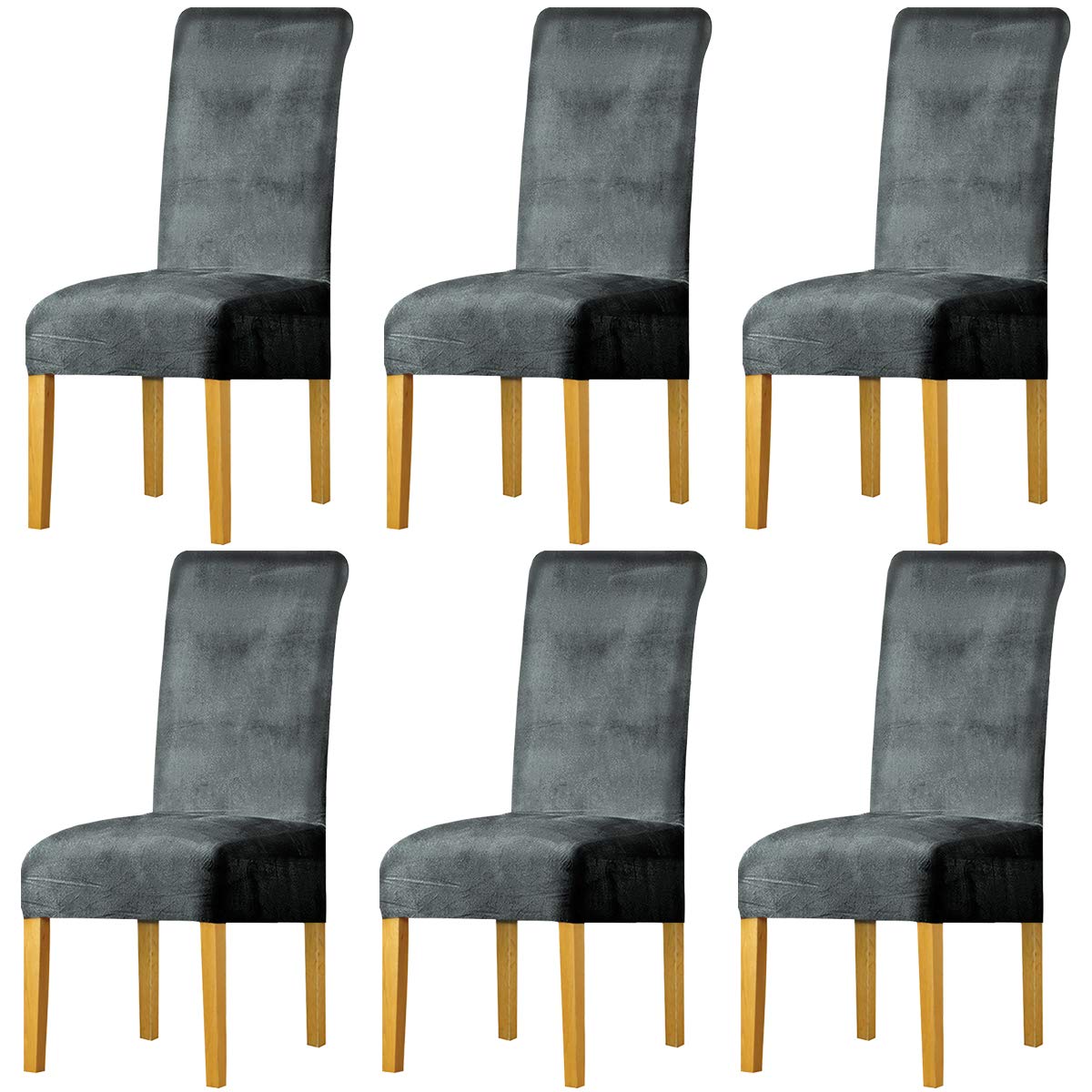 LANSHENG Stretchy Chair Covers for Dining Room Chairs,Stretch Spandex with Elastic Band Chaircover,Velvet Large Dining Chair Slipcovers for Restaurant Hotel Party Banquet (Silver Gray,6 Pack(M))