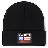 Qoyupuza Security American Flag Embroidered Beanie Hat for Men, Patriotic Unisex Beanie for Security, Outdoors & Gifts Black