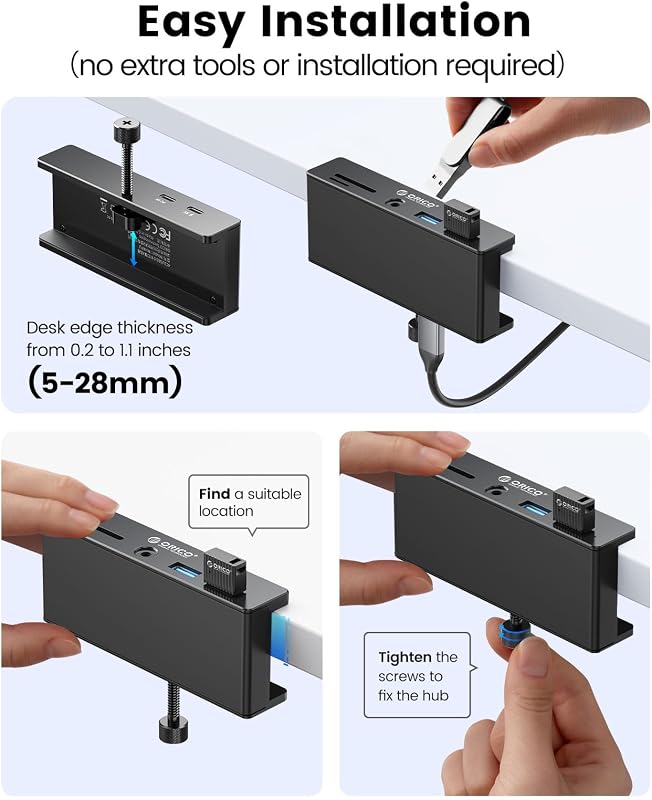 Hub USB 3.0, Hub USB a pinza con lettore di schede SD/TF, Splitter USB con 2 porte USB-A 3.0, audio da 3,5 mm, 5 Gbps, collegamento alimentazione 5V, per monitor, desktop