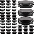 48 Pcs Aluminum Round Cans with Lid, OBKJJ 2 Oz Metal Tins Food Candle Containers with Screw Tops for Crafts, Food Storage, D
