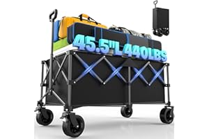 45.5" L Kitsure Collapsible Wagon - Heavy Duty Foldable Wagon with 440lbs Capacity, Adjustable Handle, Shopping Cart with Whe