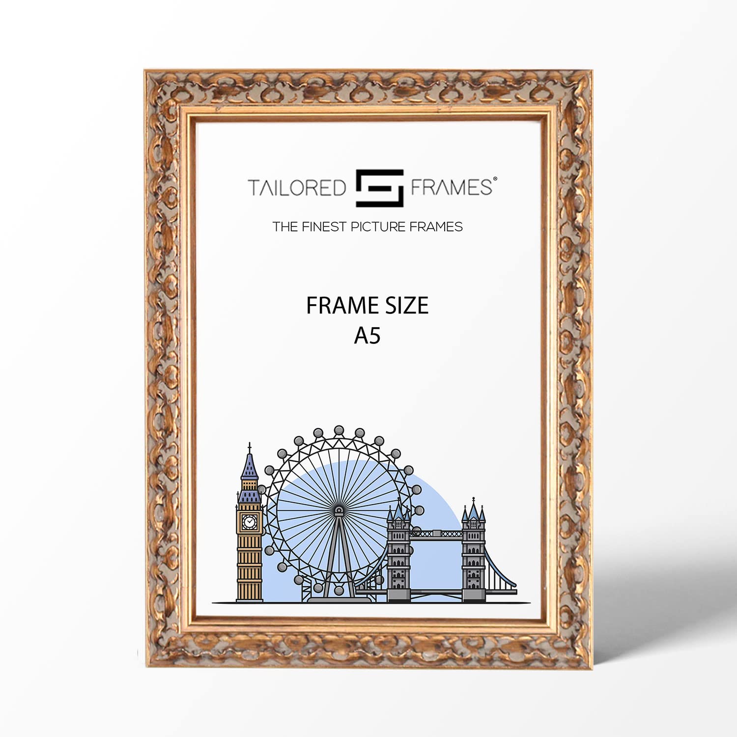 Tailored Frames Vienna Gold A5 (14.8 x 21cm) | Rustic Style Vintage Single Picture Frame | Table Top & Wall Hanging Type | Photo Frame Without Mount