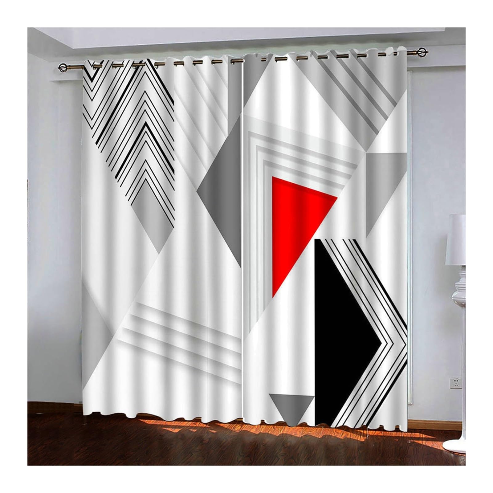 Daesar Polyester Curtain 42 x 96 Inch Window Treatment Curtains 3D Geometric Pattern Darkening Curtains Grey White Red Black Bedroom Curtains 2 Panel Sets