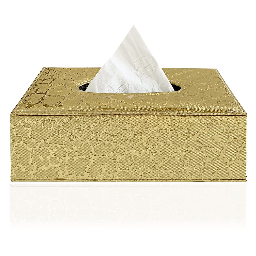 Stylish PU Leather Tissue Box Holder, Modern Rectangular Napkin Holder Pumping Paperchase Dispenser (Golden Lightning)