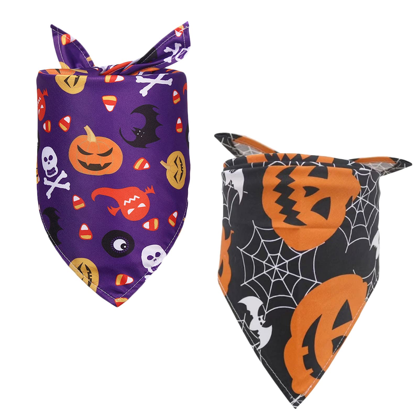Dog Bandanas, 2-Piece Halloween Set - Triangle Scarf for Small, Medium, Large Dogs & Cats - Festival Dress Up Accessories (Color-1)