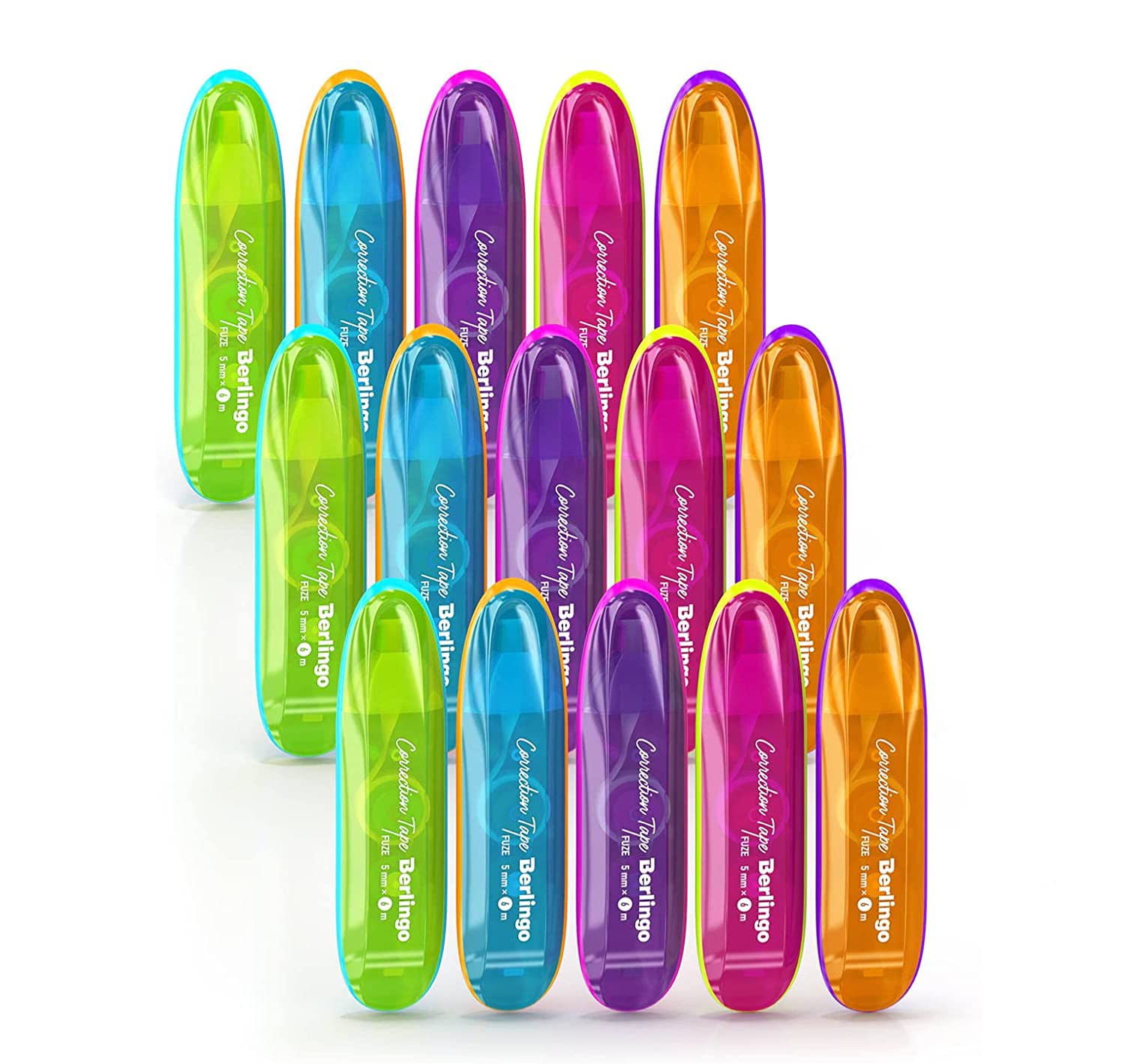 Berlingo Fuze Series Correction Tape Set, 15 Pieces, 6 m x 5 mm for the Office, Home Office, School and University, Series