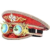 GRACEART Women's Burning Man Sequin Hat Mucis Festival Military Captain Hats Steampunk Caps with Goggles