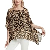 Women's Bohemian Floral Print Sheer Chiffon Blouse Batwing Shirts Tops Short-Sleeve Shirts