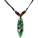 Swimmi Natural Abalone Shell Surfboard Pendant Beads Cords Necklace Men Women Jewelry GA190